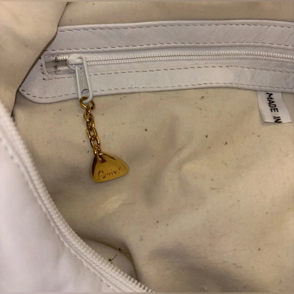 BRIO! Vintage 1980's White Leather Perforated Oversized Slouchy Hobo Purse Bag‎